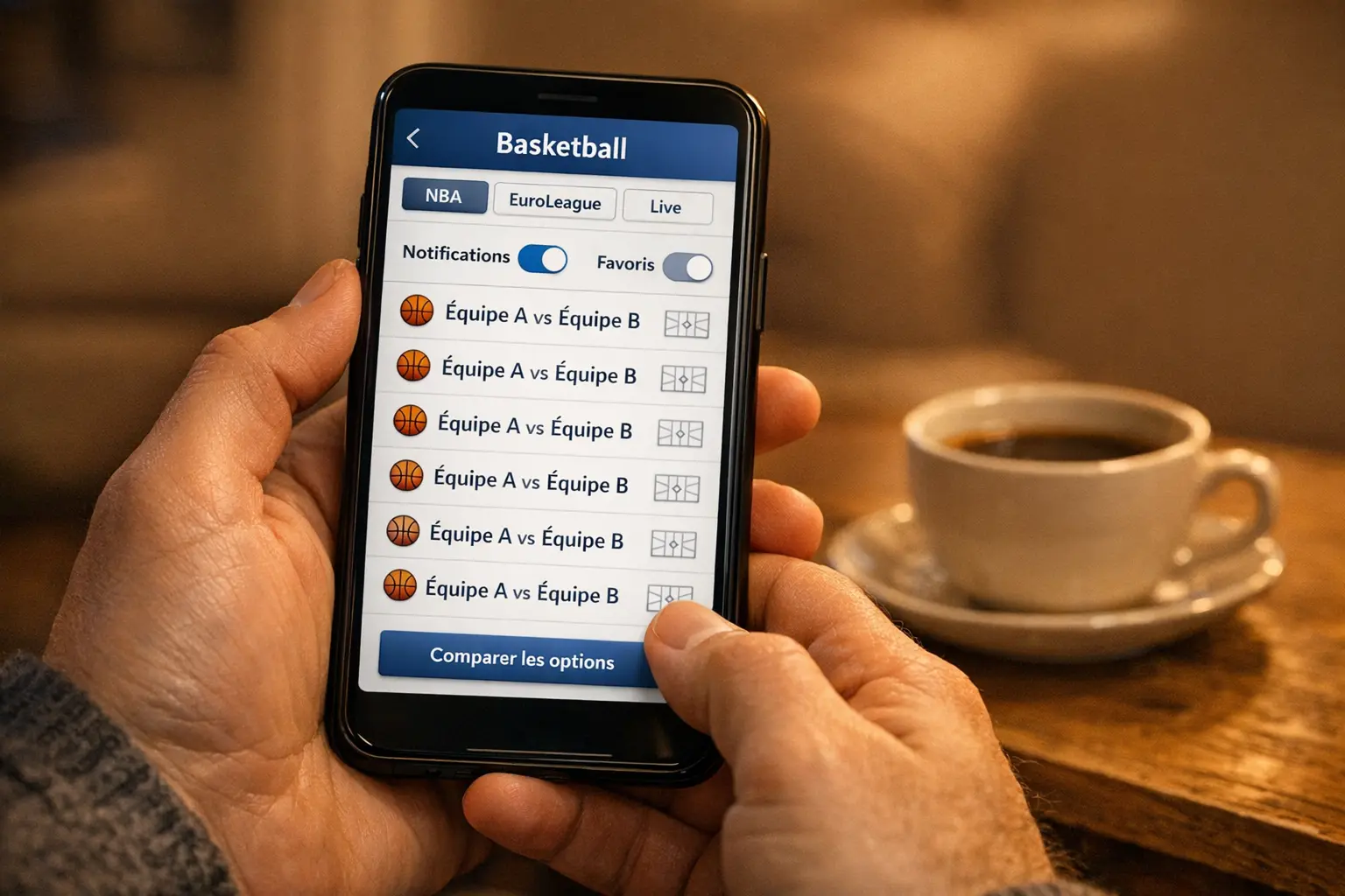 Personne consultant une application de paris sportifs sur smartphone