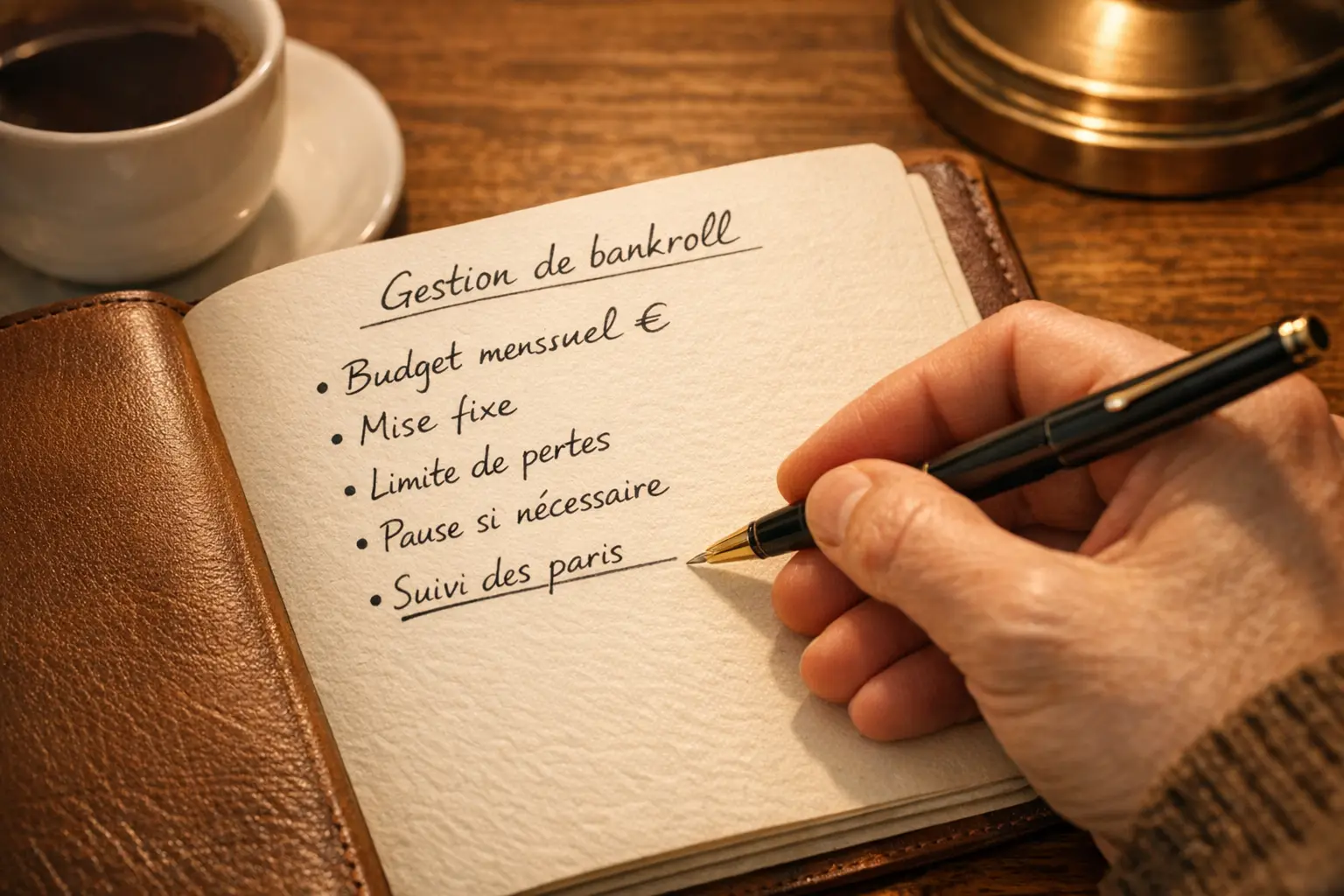 Personne prenant des notes dans un carnet pour gérer son budget